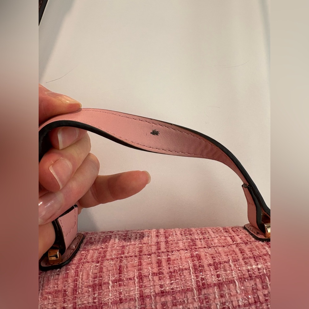 GUESS | Pink Gingham Tweed Crossbody Bag with Leather Trim - Picture 12 of 17